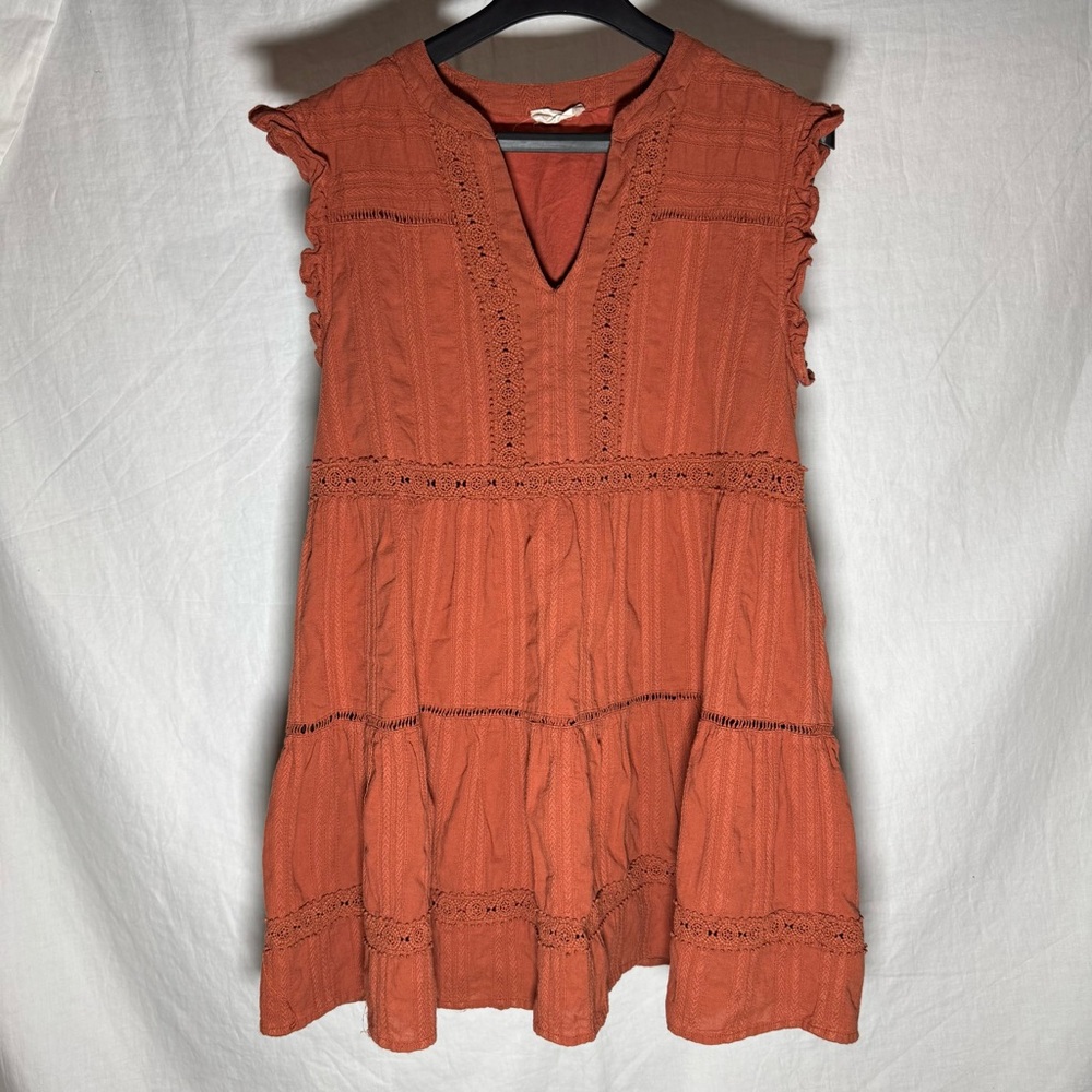 Altar'd State Womens Rust Orange Crochet Lace Tiered Boho Mini Dress Size M